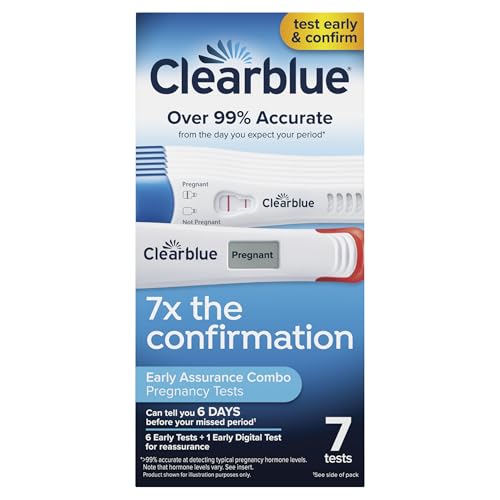 Clearblue Early Pregnancy Test Kit, at-Home Pregnancy Test Kit for Women, hCG Hormone Pregnancy Tests with Easy-to-Read Results, 7 Tests