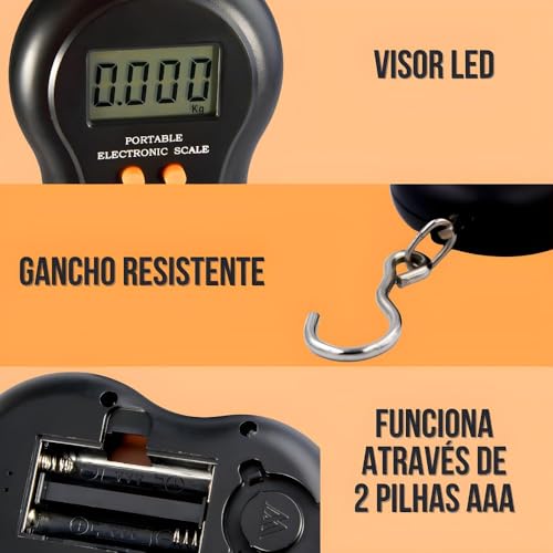 Balança Digital Portátil Gancho Mala Viagem Bagagem Pesca 50 Kg, Compacta Mini Balança Eletrônica Pr