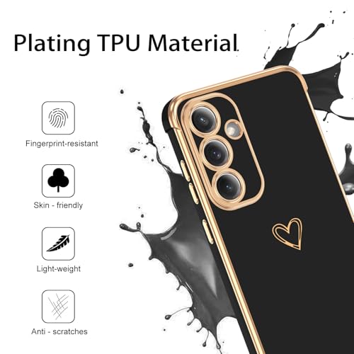 Image of GUAGUA for Samsung Galaxy S25 FE 5G Case Slim Soft TPU Cover with Cute Heart Pattern for Women Girls Men Luxury Electroplated Shockproof Protective Case for Samsung S25 FE 5G 6.7 inch, Black