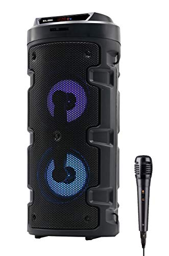 ELBE ALT-88-TWS - Altavoz BT Karaoke portátil con luz 10 W SD, USB, FM, micrófono con Cable, 10 W, reproducción 4 Horas, Compatible TWS, Mando Remoto, batería Litio, Negro Cover