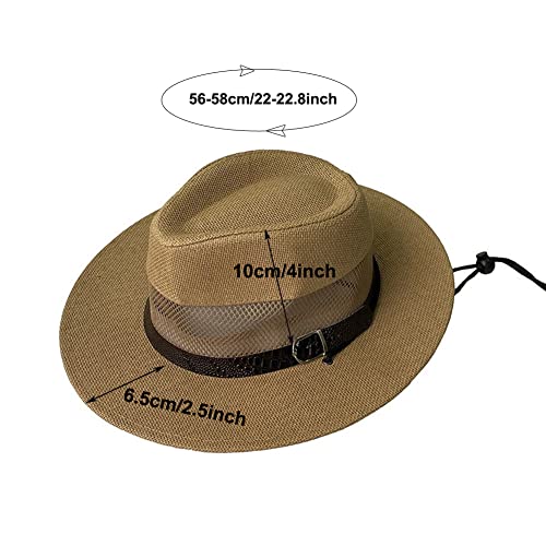 Straw Hat Panama Fedora Hat For Women Men Straw Cowboy Hat Summer Beach Sun Hat Straw Bucket Hat Safari Hat Khaki #TOP1