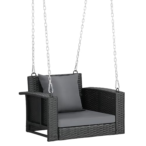 Image of Outdoor Swing for Balcony and Garden Single Seater Without Stand | Patio Hammock Jhula for Children & Adults | Rattan and Wicker Swing Chair