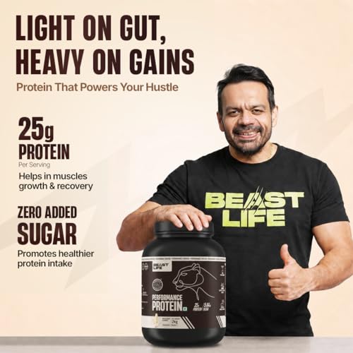 Image of BeastLife Performance Yeast Protein Powder | 25g Protein | Malai Kulfi|NABL Lab Certified | High Absorption for Muscle Growth |Smooth & Light, Easy to Digest with Ultrasorb Tech|5.64g BCAA | Best For Gut | Beta Glucan | Improves Immune Function | 2 Kg