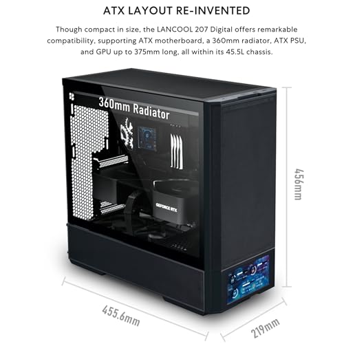 Image of Lian Li LANCOOL 207 Digital ATX Computer Case w /Integrated LCD Screen, Mesh-Centric Panels Mid-Tower PC Case w / 2 x 140x40x30mm PWM Fans, 2 x 140mm Fans Pre-Installed, Side or Rear-Mount PSU