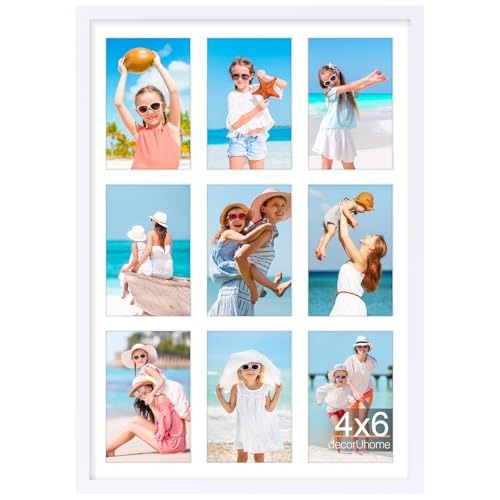 decorUhome 14x20 Picture Frames Collage Wall Decor, Display 9Pcs 4x6 Photos with Mat or 1Pcs 14x20 Unmatted, 9 4x6 Collage Picture Frames for Wall Mounting, White
