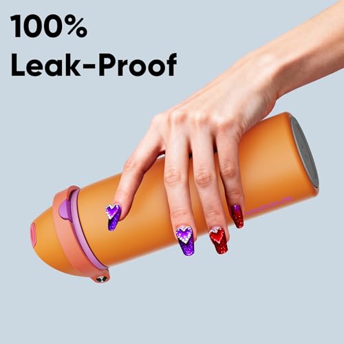 Image of Insulated Water Bottle with Straw - Encool Stainless Steel Water Bottle with Push Button Lid, Leak-Proof & BPA-Free, Keeps Cold for 24 Hours for Sports, Travel, Gym (24 oz, Tiger Eye)