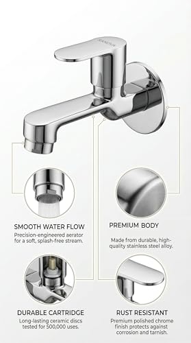 Image of Sanova Opal Heavy Duty Longbody Cock | Brass Cartridge | Steel Body | Heavy Handle | Chrome Finish | Wall Mounted Kitchen Sink Faucet