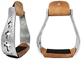 CHALLENGER Western Show Horse Saddle Stirrups Aluminum Leather Tread Cross Engraved 5145