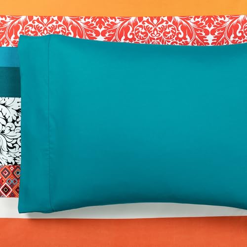 Image of Lush Decor Boho Stripe Soft Sheet 6 Piece Set, Queen, Turquoise & Tangerine