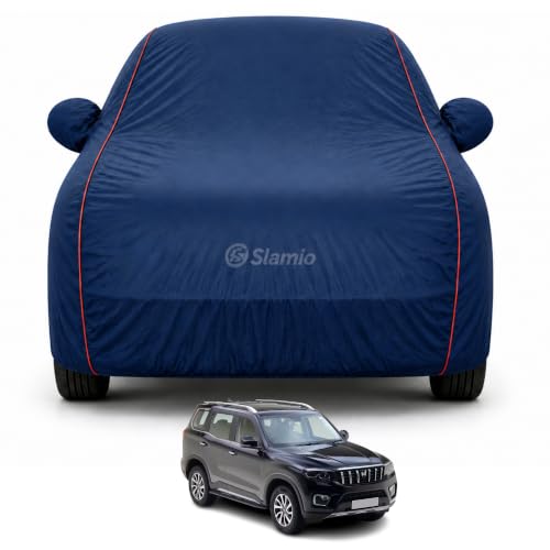 Image of Premium 100% Waterproof Car Cover for Mahindra Scorpio-N 2022-2026 Models All-Weather, UV & Dust Protection | Heavy-Duty 3-Layer Fabric | Custom Fit with Mirror & Antenna Pockets | Navy Blue
