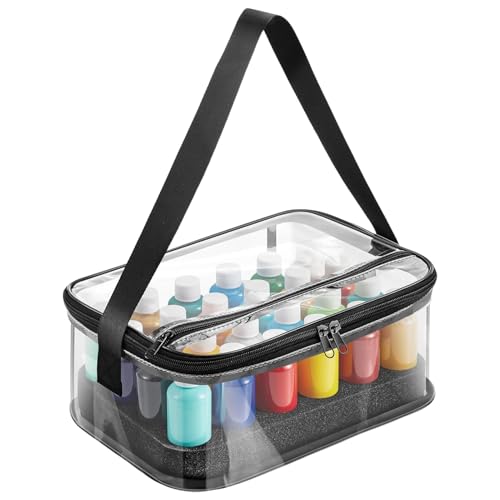Bolsas de arte para suministros de viaje, almacenamiento de pintura, dispensador transparente, caja de almacenamiento portátil para 24 botellas, se adapta a 2 onzas líquidas, modelo de pintura al óleo