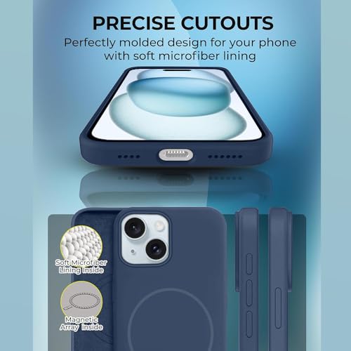 Image of iPhone 15 Silicone Magsafe Case | Shock Proof Design & Camera Protection | Premium Rubberised Apple iPhone 15 Cover (Microfiber Lining) | Magnetic Liquid Silicone - Navy Blue
