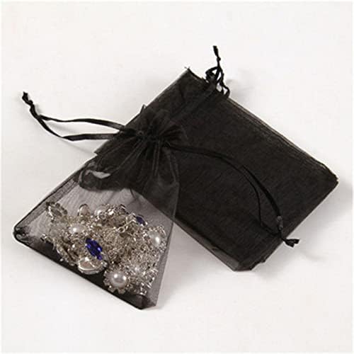 dogmoon 100Pcs Black Organza Gift Bags, 10x12cm Mesh Jewelry Pouches, Jewelry Gift Bags, Wedding Favor Bags with Drawstring for Wedding Christmas Birthday Anniversary(Black)