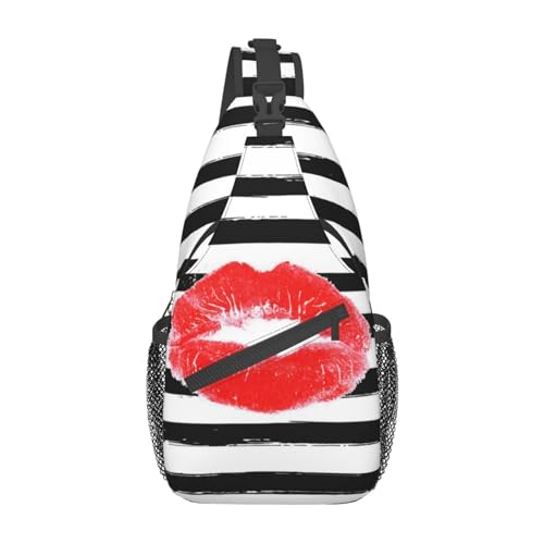 Sac à dos à bandoulière noir imprimé lèvres rouges pour homme femme sacoche poitrine