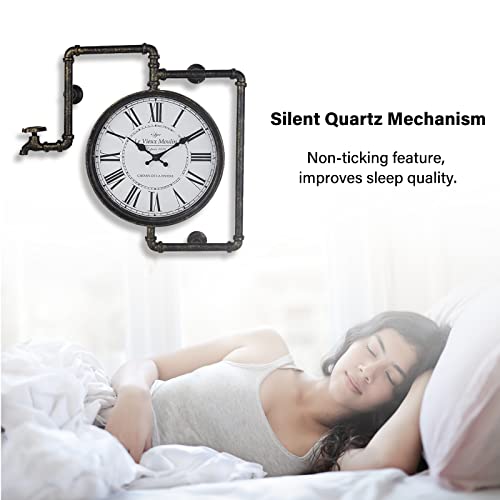 Sfycc Large Wall Clock With Roman Numerals, Industrial Wall Clock With Pipe Decoration - Classic Retro Silent Non Ticking Metal Round Decorative Clock For Indoor, Home, Living Room, Bedroom And Loft #TOP2