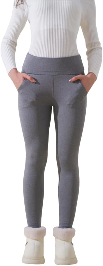 Winter Fleece Women's Pocket high Waist Elastic Hip Lifting Shape Belly Warm and Cold-Proof Trousers - Image 2