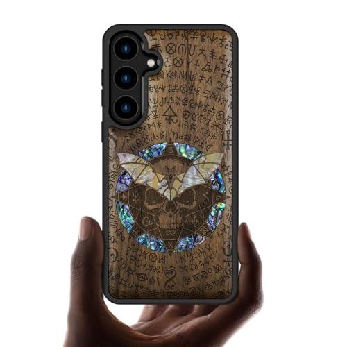 Coque Galaxy S24 étui bois gravé avec incrustation coquille