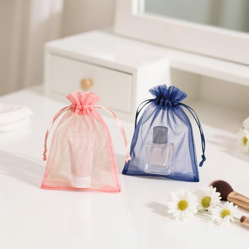 Image of joycraft 50Pcs Organza Gift Bags - 2.7x3.5 In Drawstring Mesh Jewelry Pouches, 5 Colors Organza Party Favor Bags for Christmas, Birthday, Baby Shower, Wedding