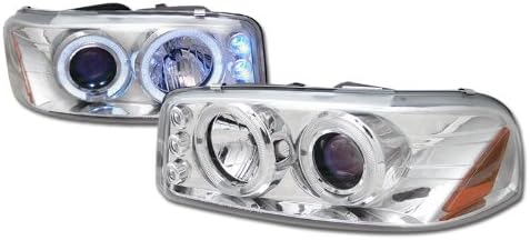Topline Autopart Chrome Daytime Led Dual Halo Projector Headlights 99-06 Gmc Sierra/Yukon/Denali