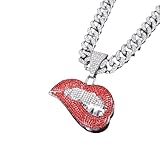 LCWLJL Hip-hop Cuban Chain, Pendant Miami Cuban Link Chain for Men, Gold/Silver Plated Diamond Necklace, Iced Out Hip Hop Necklace (lip-red)