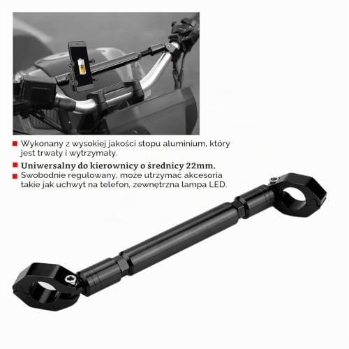 Drążek Balansowy Motocykla, Uniwersalna Kierownica Poprzeczna ze Stopu Aluminium 22 mm, Akcesoria ATV (Czarna), Poprzeczka, Wzmocnienie, Motocykl