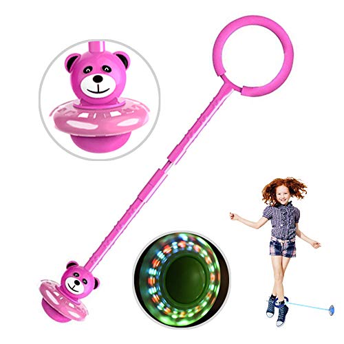 COOBNO - Bola de balanceo intermitente para el tobillo, forma de oso, luz LED intermitente, pelota de salto plegable, juego de fitness para niños, rosa