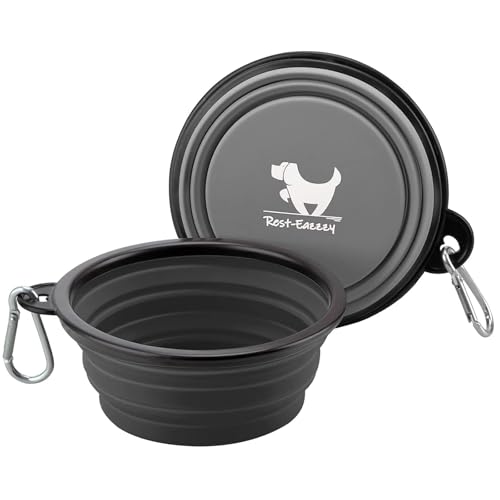Image of Collapsible Dog Bowls for Travel, 2-Pack Dog Portable Water Bowl for Dogs Cats Pet Foldable Feeding Watering Dish for Traveling Camping with Carabiners, BPA Free (Grey&Black, Large)