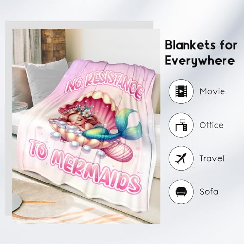 Mermaid Blanket for Girls - Black Soft Fuzzy Throw Blanket Gifts - 40x50 Inches Cute Blankets for Couch, Sofa & Office