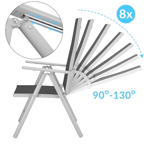 Casaria Tuinstoel Set van 2 Inklapbaar 8 Standen Verstelbaar Aluminium Hoge Rugleuning Klapstoel Ligstoel Zilver Terras - Afbeelding 5