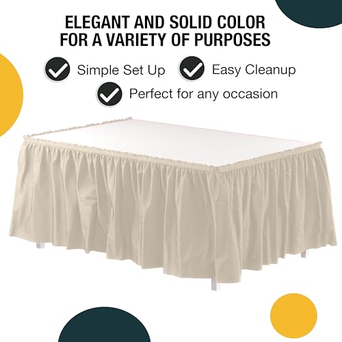 Exquisite Ivory Table Skirt 12 Pack - Disposable Plastic Table Skirts for Rectangle Tables 6ft 8ft & Round Tables - 29in x 14ft Self-Adhesive Strip - Birthday Wedding Gender Reveal Decor by Exquisite - Image 2