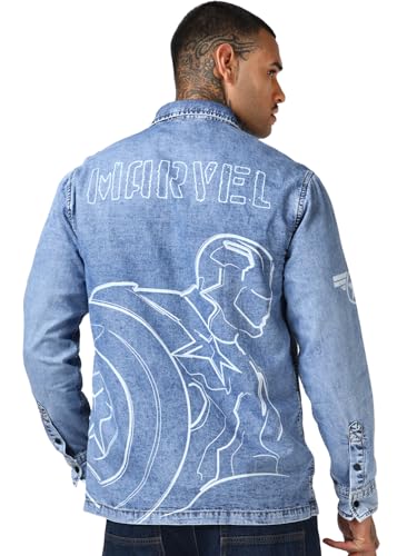 Image of Bewakoof Official Marvel Merchandise Captain America Men's Graphic Print Regular Fit Full Sleeve Collar Pure Cotton Shirt