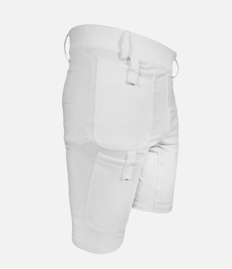 VAD Medical Short for Heartmate 2 and 3, Under Armour Compression Shorts for Men & Women with Pockets (4X-Large, White)