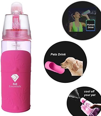 Rad Essentialz Dog Water Bottle, Portable Travel Bowl, Food Grade Silicone | 600ml, Pet Water Dispenser, Human & Dog Water Bottle for…
