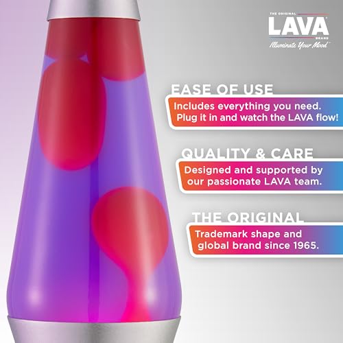 Lava Lamp 2121, Pink Wax, Purple Liquid, Silver Base and Cap, Original 14.5 inch LAVA Motion Lamp to Illuminate Your Mood