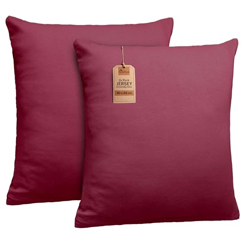 NatureMark 2er Set Jersey Kissenbezüge – Elastisch, weich, atmungsaktiv und hautfreundlich – Waschbare Kissenhülle - 40x40 - Bordeaux Rot NatureMark 2er Set Jersey Kissenbezüge – Elastisch, weich, atmungsaktiv und hautfreundlich – Waschbare Kissenhülle - 40x40 - Bordeaux Rot
