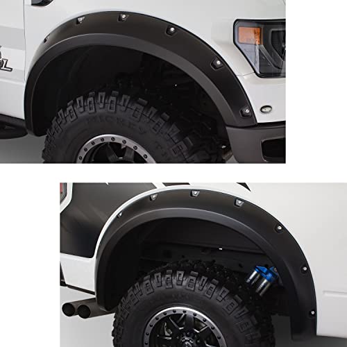 Bushwacker Pocket/Rivet Style Front & Rear Fender Flares | 4-Piece Set, Black, Smooth Finish | 20938-02 | Fits 2010-2014 Ford F-150 w/ 5.6' Bed