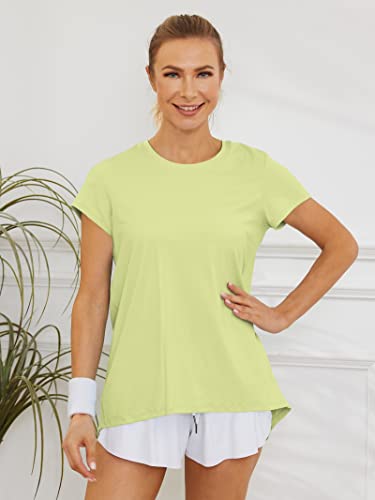 Rigolla Short Sleeve Gym Tops For Women Split Open Back Workout Tee Shirts Yoga Tops Geen 8 #TOP4