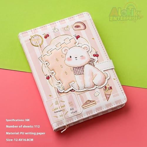 Image of Alokik Enterprise Cute Animal Cartoon Diary Notebook with Magnetic Lock Strap - Bear, Bunny, Duck & Unicorn Designs A6 Size PU Leather Cover Journal for Kids, Girls, School, Office & Gift(1 Pcs)