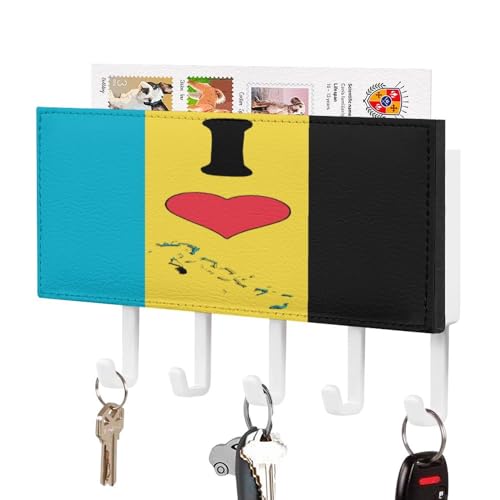 I Love My Country, Bahamas Porte-clés mural autocollant rustique décoratif pour maison, bureau, entrée 17,8 x 10,2 cm