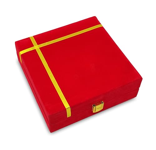 Image of BENGALEN Brass Pooja Thali Set with Red Gift Box Very Small 6 Inch Pital Plate Kalash Spoon Chandan Wati Dhup Dan Kuber Diya Ghanti Puja Arti Thali for Diwali Home Office Mandir Wedding Return Gifts
