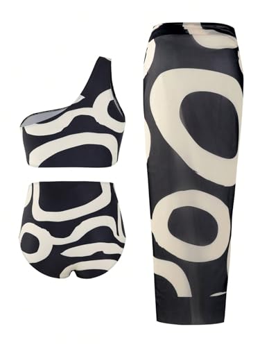 Floerns Women's Plus Size 3 Piece Bathing Suit One Shoulder Bikini Set with Cover Up2