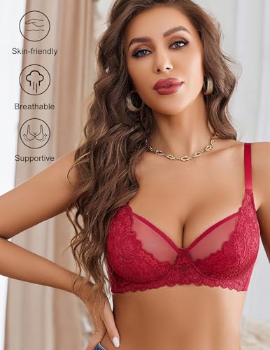 Image of Avidlove Women Lace Bra Underwire Sexy Bralettes Unlined Mesh Full Coverage Lingerie Everyday Bras