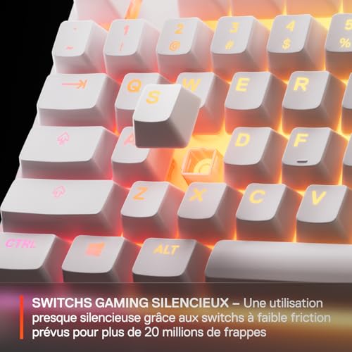 SteelSeries Apex 3 TKL Blanc Clavier Gaming RGB - Format Compact sans pavé numérique - Illumination RGB sur 8 Zones - Résistant à l’Eau et à la poussière - Switchs Gaming Silencieux -Format FR AZERTY
