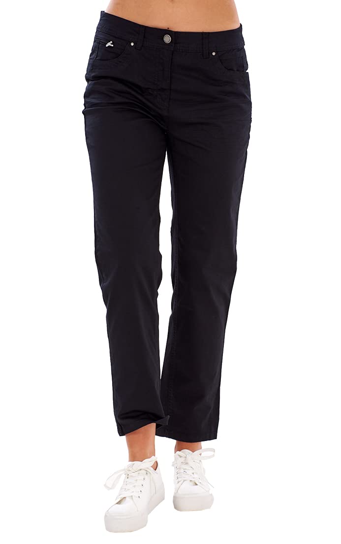 Chicwhisper Women's Black Slim Fit Cropped Stretch Mid Rise Trousers