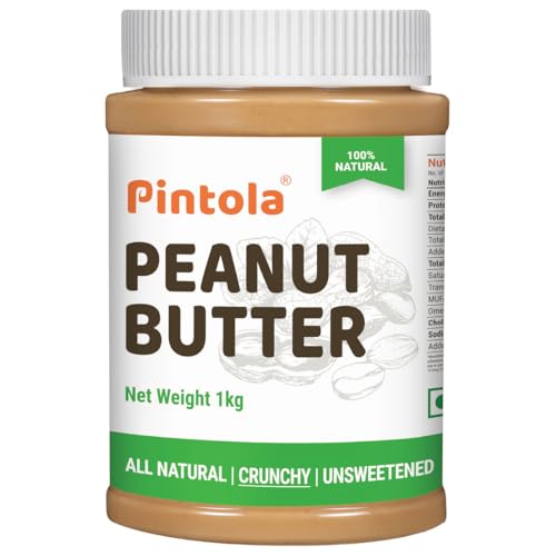 Pintola All Natural Peanut Butter Crunchy 1kg | Smooth, Unsweetened | 30g Protein | Gluten & Cholesterol Free, Vegan Peanut Butter, Nut Butter, High in Protein Spread, 100% Pure Roasted peanuts butter