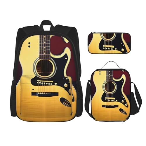 Hgfvy Note Guitar Lightweight Backpack For Backpack With Insulated Lunch Tote And Pencil Case Bag Set