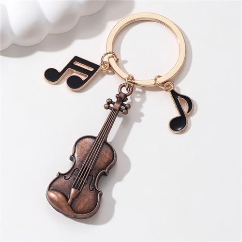 Porte-clés voiture avec pendentif notes de violon en métal argenté pour sac - 2