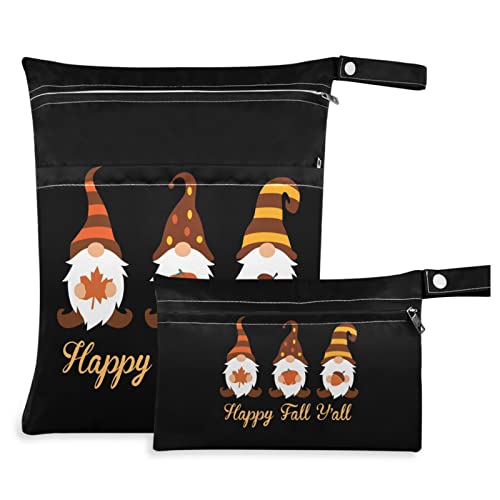 ZZXXB Happy Fall Y'all Gnomo Bolsa impermeable para pañales de tela reutilizable con bolsillo con cremallera para viajes, playa, piscina, gimnasio, yoga, traje de baño, artículos de tocador