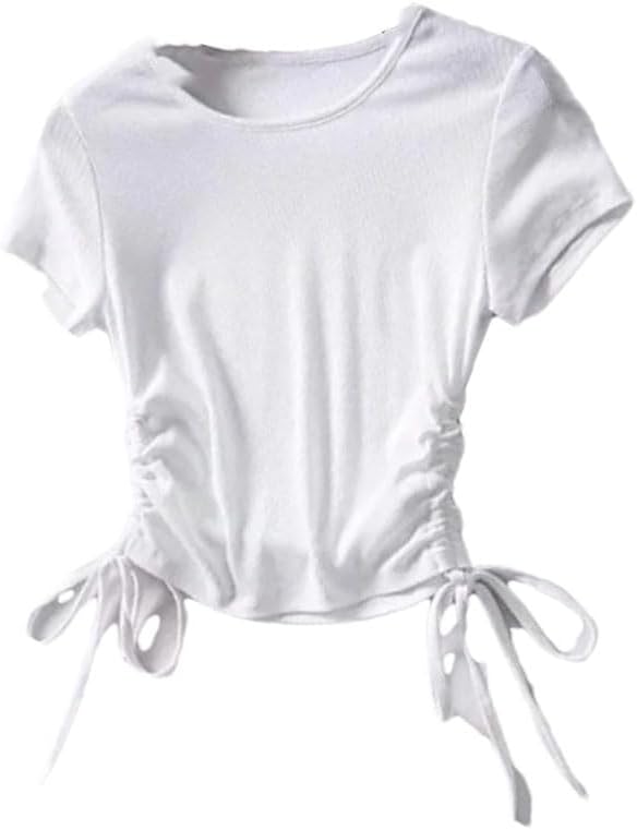 Women's Side Drawstring Pleated Slim Cropped Top