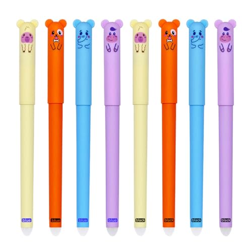 IKOPFLN 8 Piezas Bolígrafos de Gel Borrable, Bolígrafo Borrable de Lindo Animales,Negro Tinta de 0,5 mm,Tinta de Gel de Dibujos Animados,niños Infantiles Fiesta Regalo cumpleaños